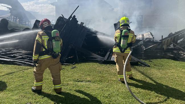 Firefighters were forced to retreat from a burning church in Sydney’s west only moments before it collapsed. Picture: Fire and Rescue NSW