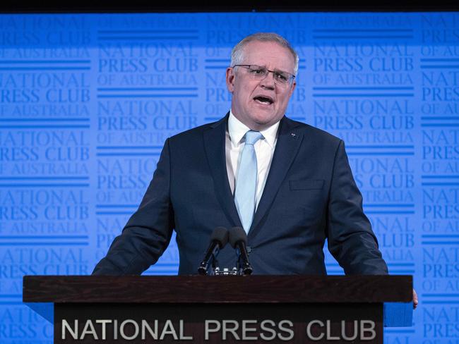 CANBERRA, AUSTRALIA-NCA NewsWire Photos. 01 OCTOBER 2020: NATIONAL PRESS CLUBAustralian Prime Minister Scott Morrison during his 'Pre-Budget Address' at the National Press Club in CanberraPicture: NCA NewsWire / Gary Ramage