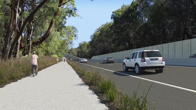 Artist impression of upgrade work and pedestrian path on Wakehurst Parkway, Beaches Link Tunnel. Picture: NSW Government.