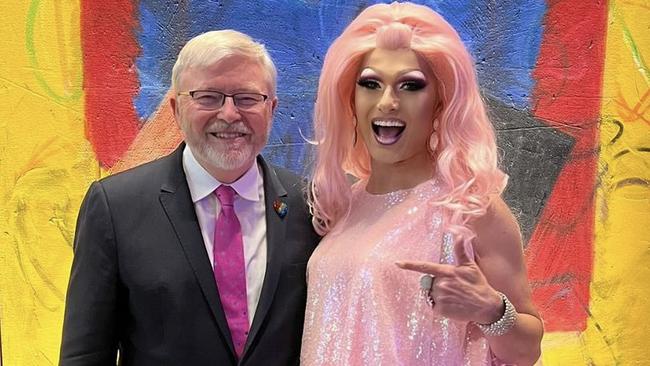 Ambassador Kevin Rudd with Kitty Glitter at his Pride Party in June