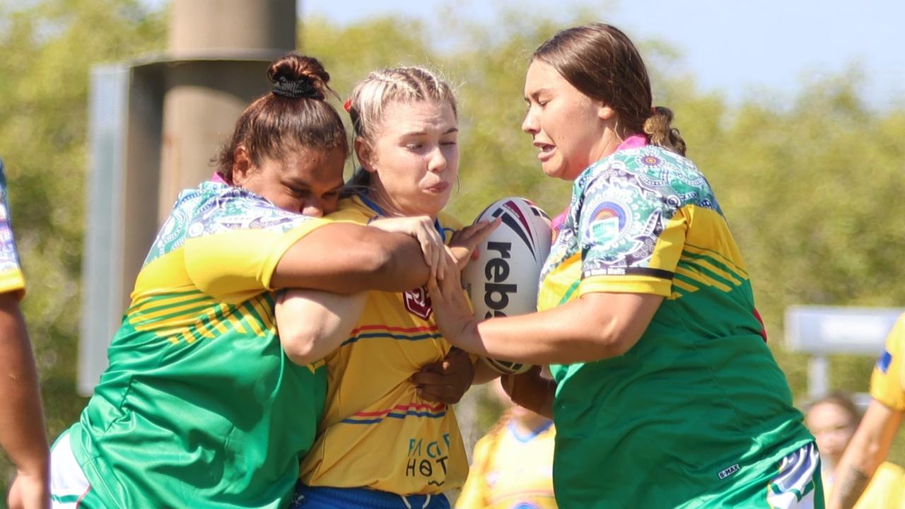 Fitzroy/Gracemere teammates Samartha Leisha (left) and Kyra Simon will join forces in the Rocky Rustlers team for this weekend's 47th Battalion Carnival. Photo: Leeann Booth