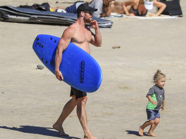 Chris Hemsworth and his son. Picture: MEDIA-MODE.COM