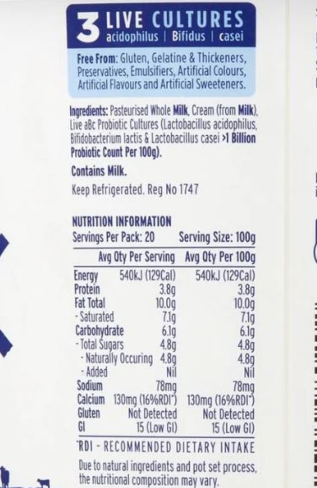 The old nutrition label. Picture: Tomen Supermarkets