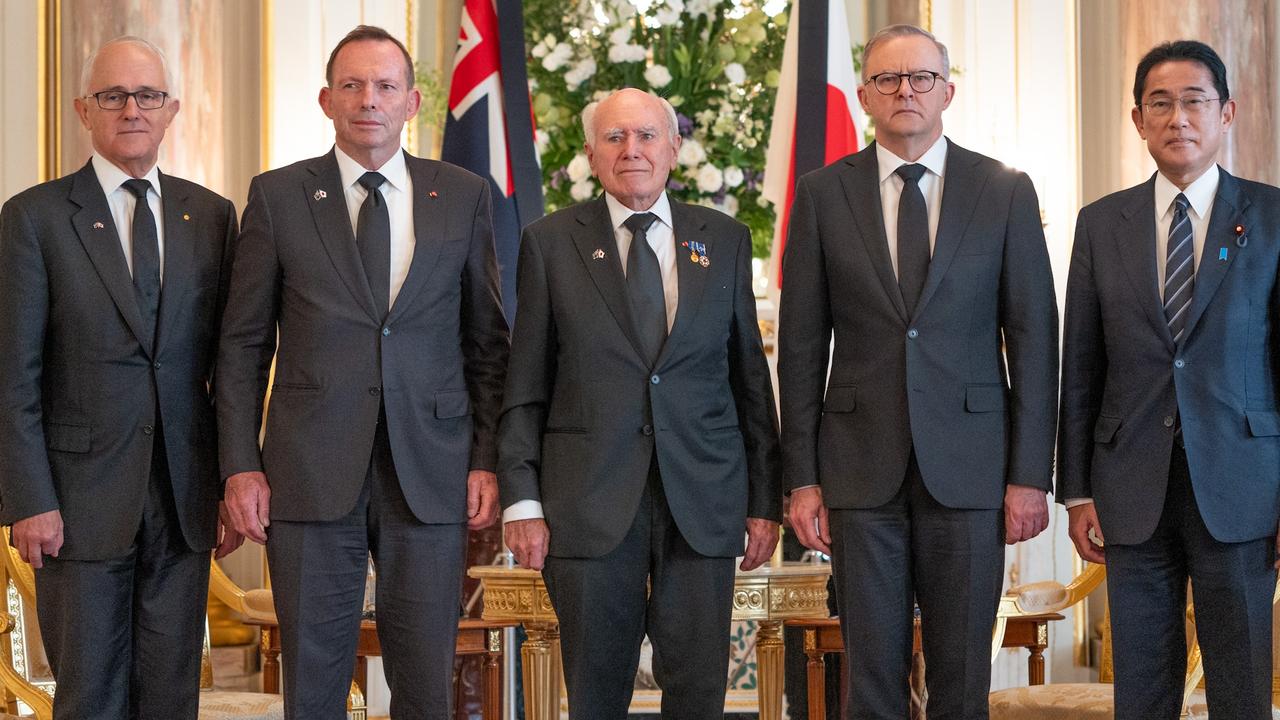 Mr Albanese flanked by three Liberal prime ministers. Picture: PMO via NCA NewsWire