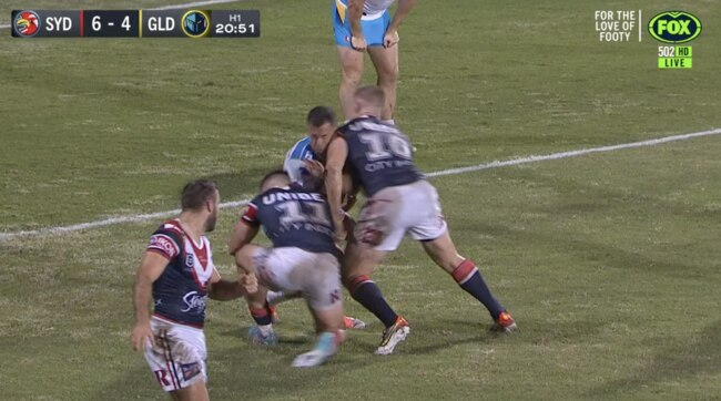 Lindsay Collins was sent to the sin bin for this hit. Picture: Fox