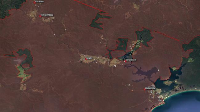 The fire damage over the Mallacoota area. Picture: Digital Agriculture Services