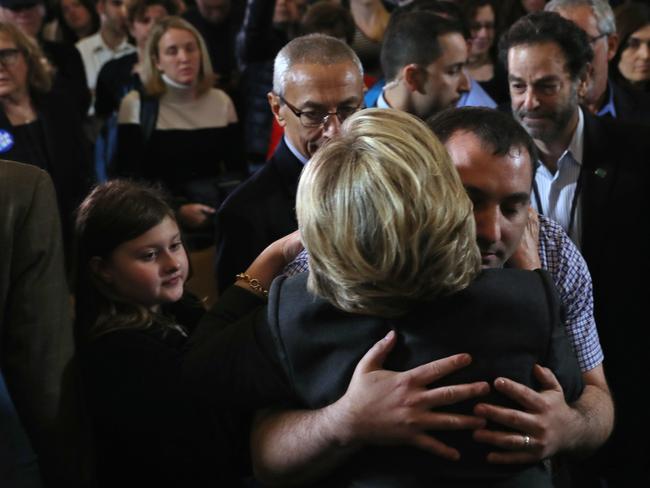 Hillary Clinton hugs supporters after conceding the presidential election in New York City. Picture: Justin Sullivan/Getty Images/AFP