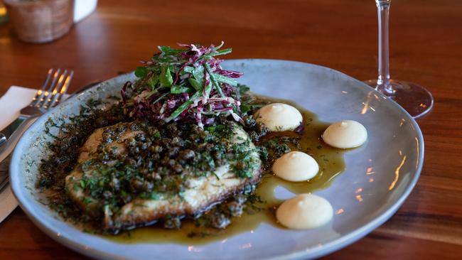 Baby snapper in a caper butter sauce and celeriac puree is a knockout