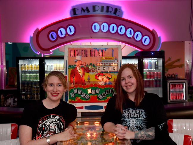 Townsville pinball players Amelia Applewaite and Pandora Brown will be competing in the inaugural Women's Championships Series. Picture: Evan Morgan