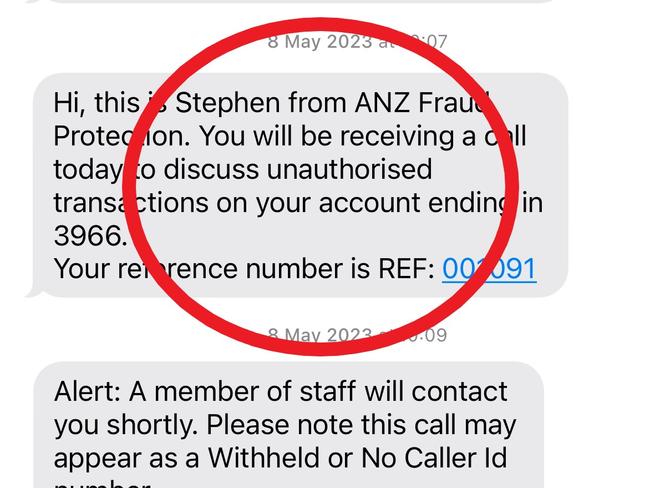 The text messages from scammers that Dean Cropp were legitimate communication from ANZ. Picture: Supplied