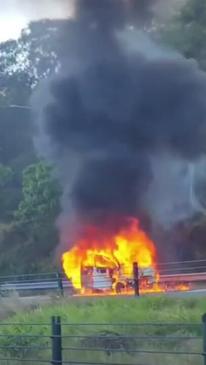 Lanes closed after car engulfed by flames on M1