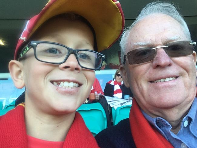 Gold Coast Suns member Jed Gregory (left) with grandfather Paul Gregory at the SCG. Picture: Supplied.