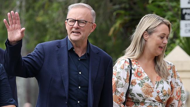 FEDERAL ELECTION TEAM 2022. LABOR BUS TOUR 17/4/2022 - Labor leader Anthony Albanese and partner Jodie Haydon attend Easter Sunday service at St MonicaÃs Cathedral in Cairns, Queensland on day 6 of the federal election campaign, accompanied by Shadow Treasurer Jim Chalmers (L) and Labor candidate for Leichhardt Elida Faith (2nd from L). Picture: Toby ZernaPicture: Toby Zerna