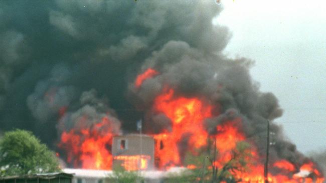 The Oklahoma bombing took place on the second anniversary of the Waco fire, which marked the end of a 51-day standoff between Branch Davidians and federal agents. The fire was deliberately lit by the Christian fundamentalists — 76 people were killed, including over 20 children. Picture: Ron Heflin.