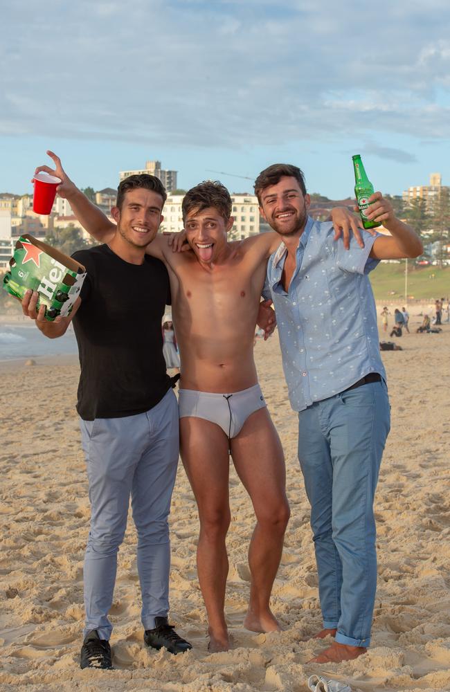 Lodois Gondran, 19, Aletandro Basti, 22, and Zinedine, 19 say they will party until noon today. Picture: Monique Harmer