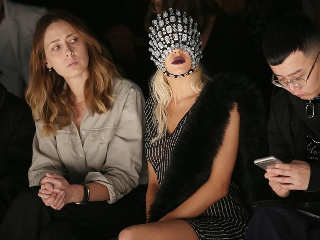 Imogen Anthony sits in the front row during the St George Nextgen show at the Mercedes-Benz Fashion Week Australia in Sydney, Tuesday, May 16, 2017. Picture: AAP