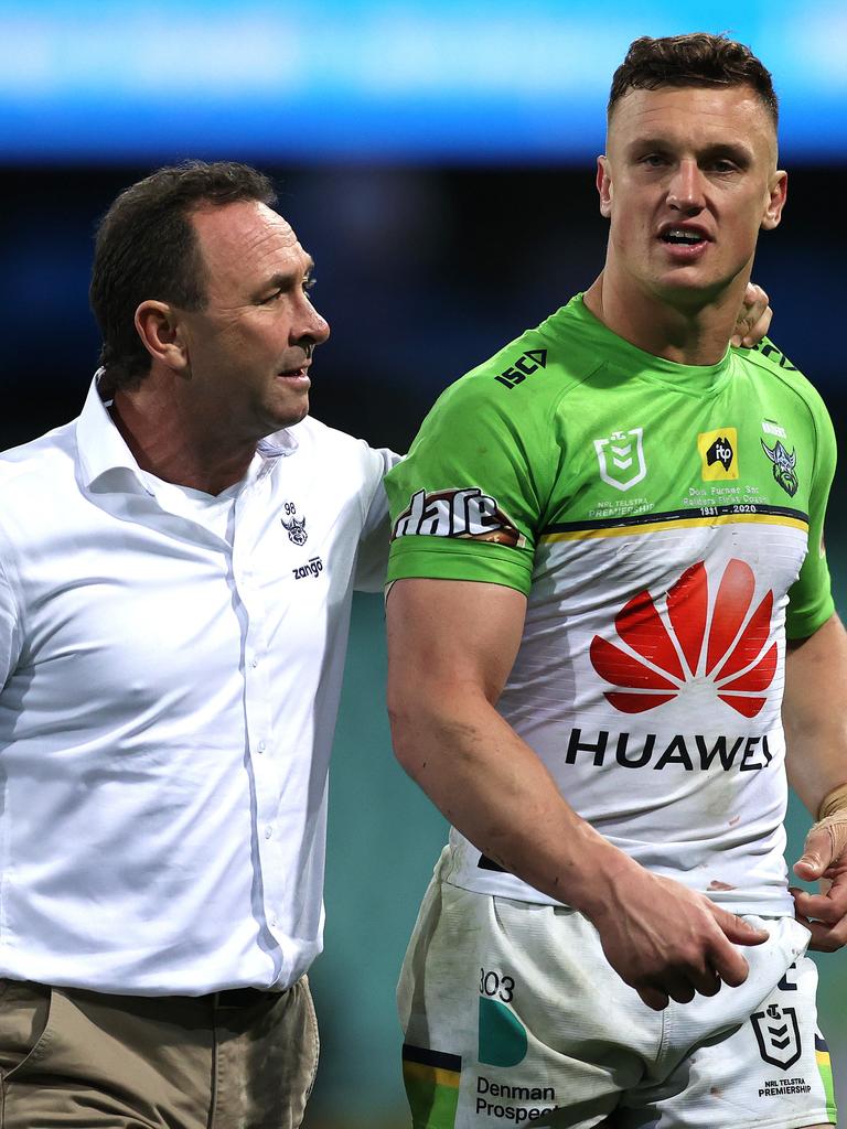 Raiders coach Ricky Stuart has a close relationship with Jack Wighton. Picture. Phil Hillyard