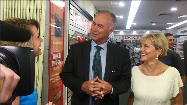 Kristina Keneally, John Alexander and Julie Bishop chat during an awkward encounter.