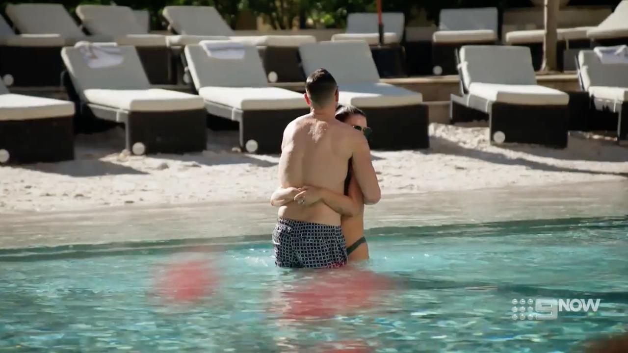 Rhi and Jeff spent some time in the pool at the Imperial Hotel. Photo: Channel 9