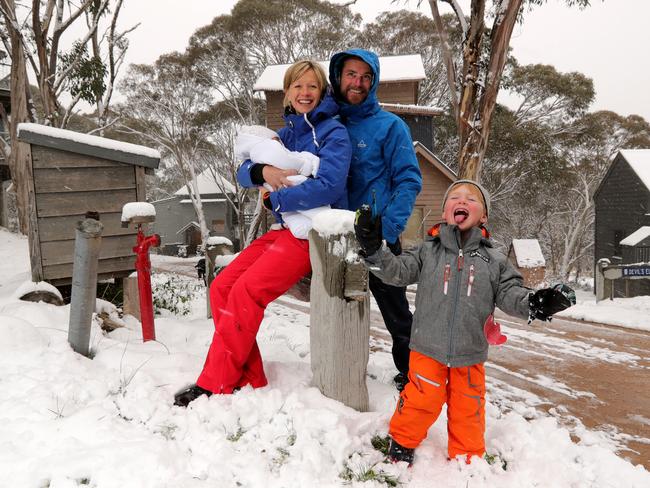 11/05/2018: Karl Gray & Fiona Battershill with their two Boys, Ethan (3&1/2) and Aidan (5 weeks), at home in the township of Dinner Plain, near Mount Hotham.  Stuart McEvoy for The Australian.