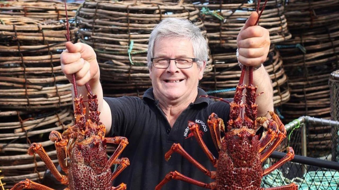 Hursey Seafoods, Stanley, Tasmania. Mark Hursey pictured with some Tasmanian rock lobster. Photos: Steven Hursey/Supplied