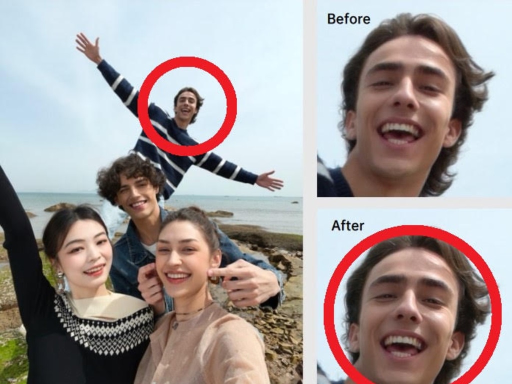 AI Clear Face can clean up selfies by fixing up the faces of people not in focus. Picture: Supplied