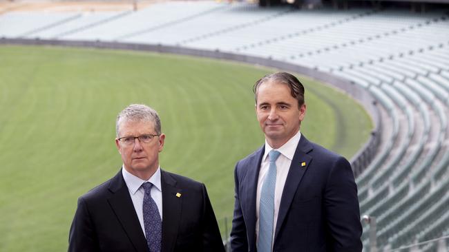 CBA chair Paul O'Malley and CEO Matt Comyn in Adelaide. Picture: Brett Hartwig