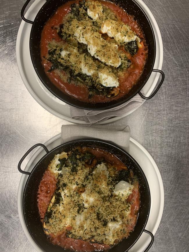 Wood-fired stuffed zucchini with cavolonero and ricotta. Picture: Supplied