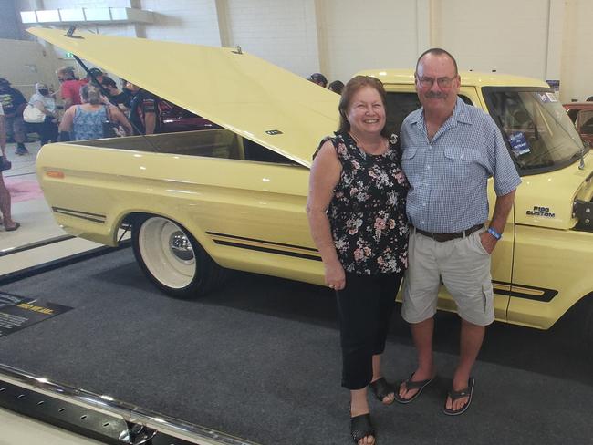 Jeff and Maureen Saverin with their 1978 F100 Custom ute "FLAMNGO" on display in the Elite Hall at Rockynats. Picture: Rodney Stevens