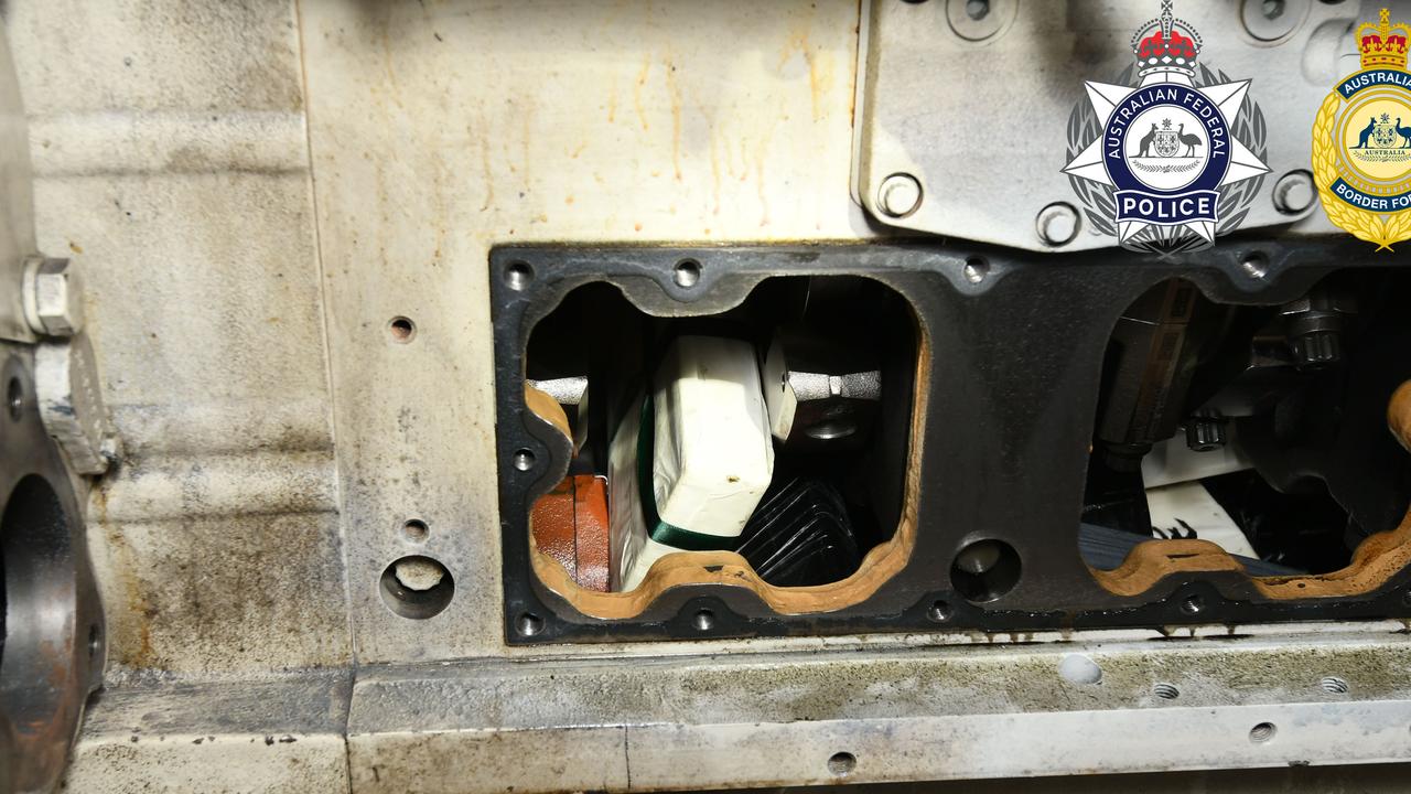 140kg of cocaine was found hidden in marine engines. Picture: AFP