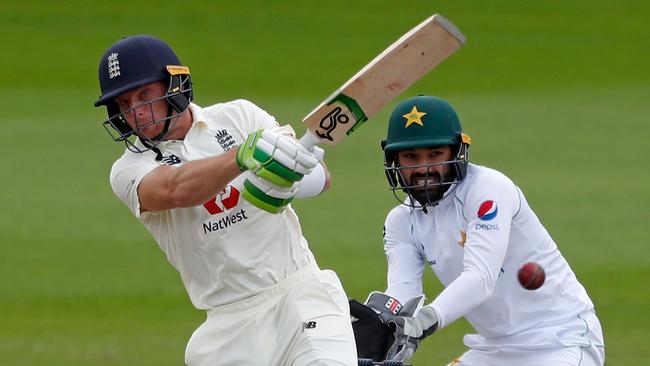 England’s Jos Buttler, batting for his place, on his way to his best score in Test cricket. Picture: AFP