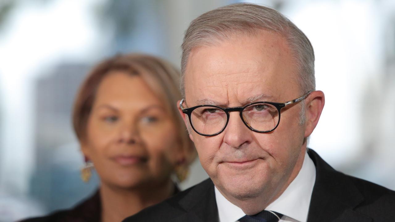 Prime Minister Anthony Albanese at a press conference announcing former Green's senator Dorinda Cox has joined the Labor Party. He said her values aligned with Labor’s. Picture: NewsWire / Philip Gostelow