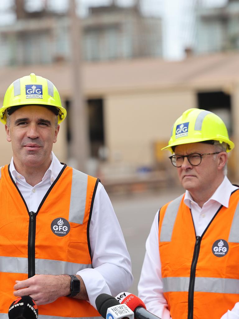 Australian Prime Minister Anthony Albanese and South Australian Premier Peter Malinauskas visit the Whyalla steelworks. NCA NewsWire / David Mariuz