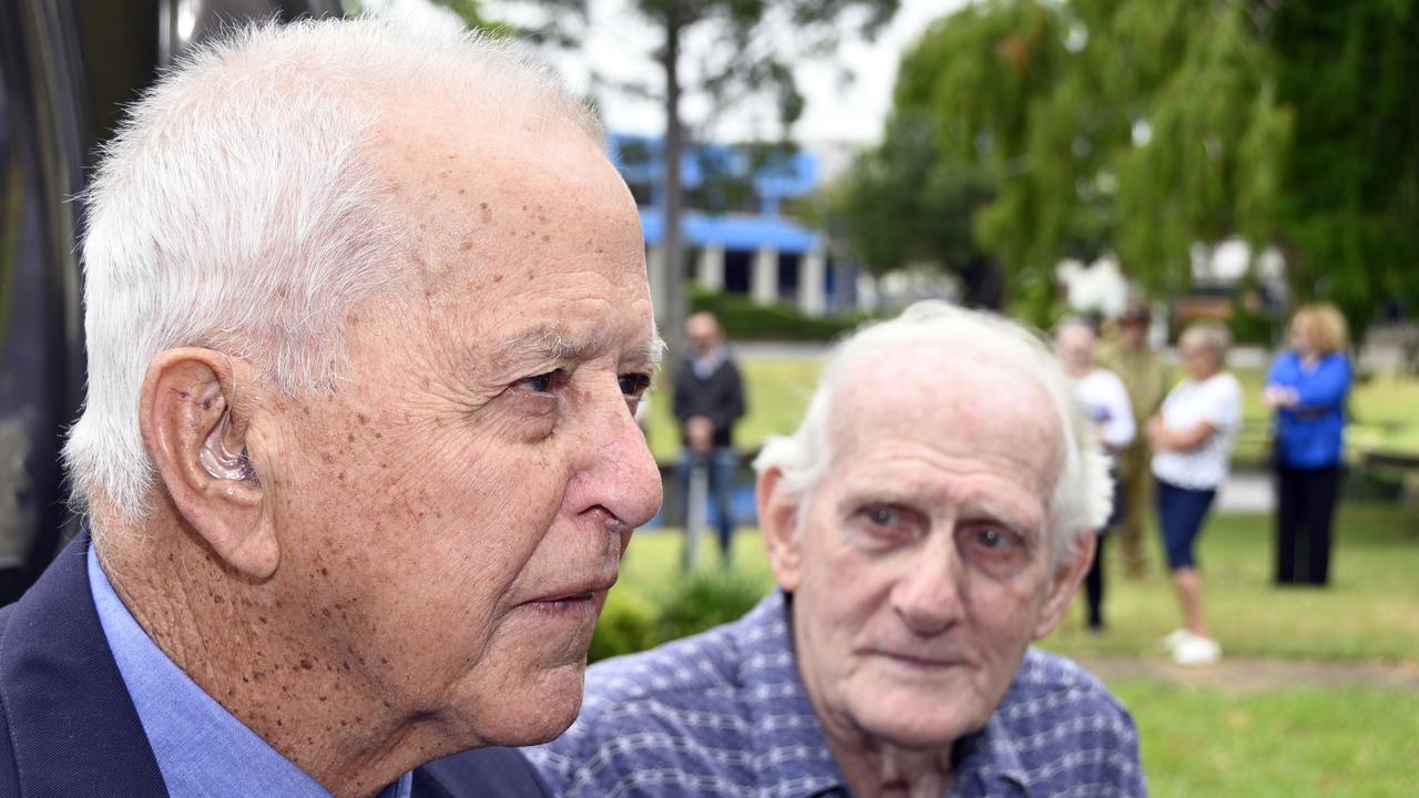 At the National Service 70th Anniversary at the memorial in East Creek Park, Toowoomba. Murray Handley (left) and Peter Mackie, of Toowoomba both had great memories of their time in the National Service 70 years ago.