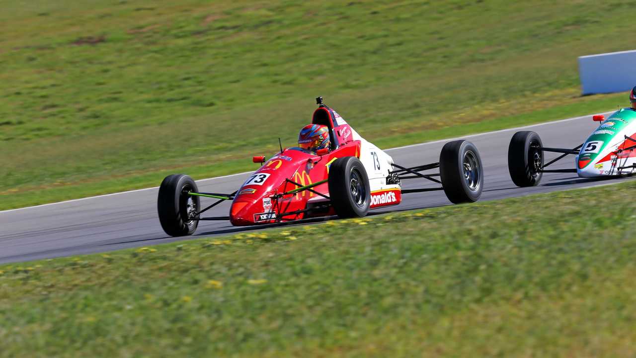 ON TRACK: Cameron Shields works his BF Racing Formula Ford through the field during racing at South Australia's The Bend Motorsport Park. Picture: Insyde Media