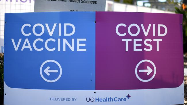 A sign outside a COVID-19 vaccine and testing clinic in Brisbane. Picture: NCA NewsWire / Dan Peled