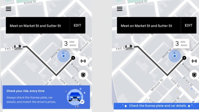 Uber will also display a banner in its app to remind users to check the details of the arriving car. Picture: Supplied