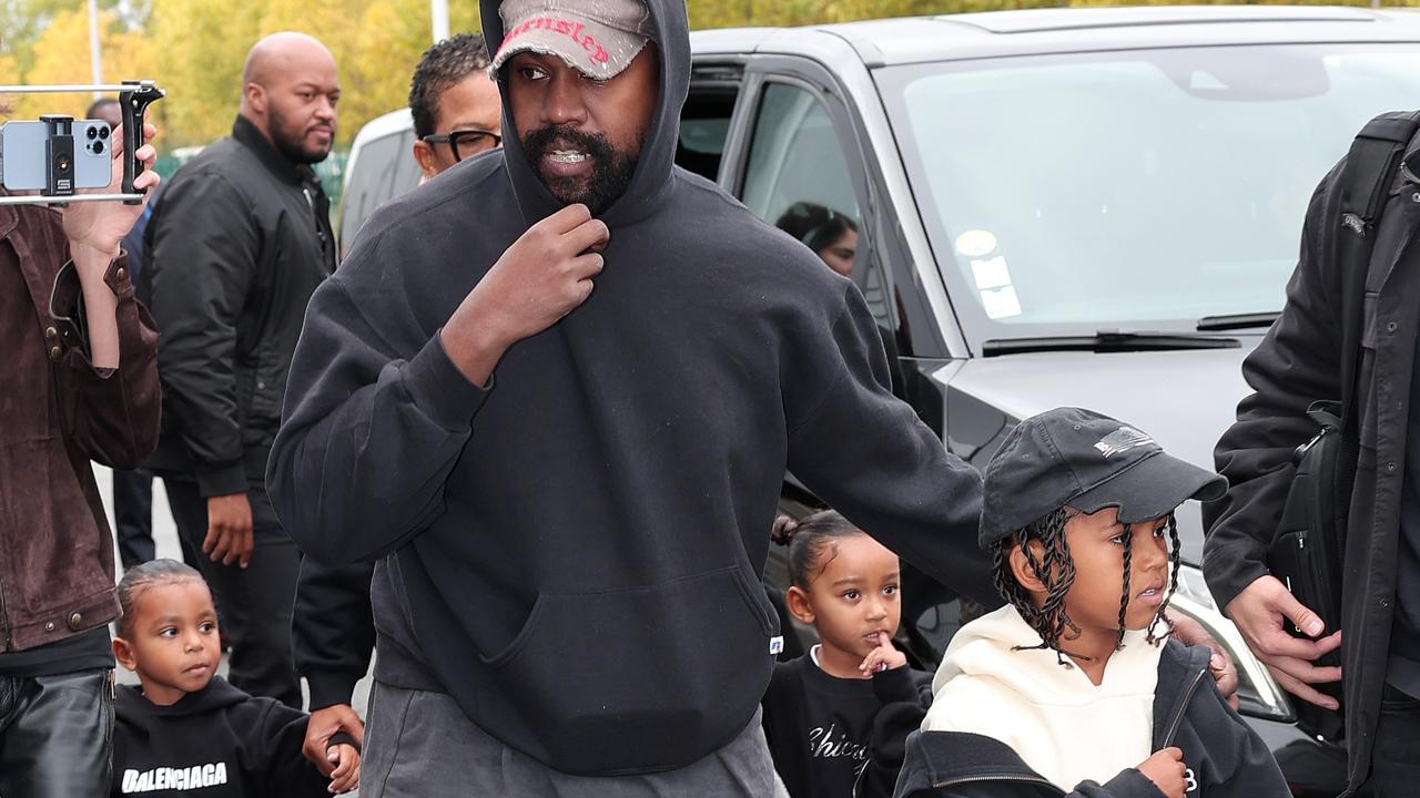 Kanye West with his children Saint West, Psalm West and Chicago West. Picture: Getty.