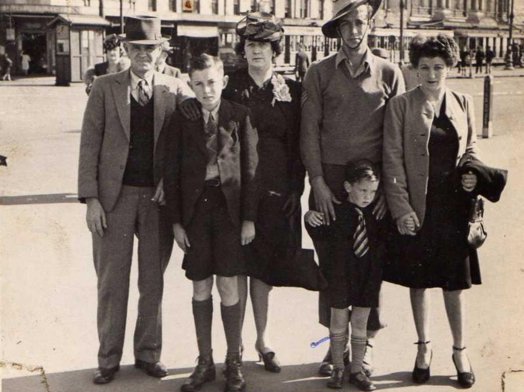 “Photo at Alfred St, Circular Quay of my father and mother Dudley and Gladys Burtenshaw; my grandparents Percy and Elsie Burtenshaw; cousin Edmund Elvers and myself Lyall Burtenshaw in 1944.” Picture: Supplied by Lyall Burtenshaw