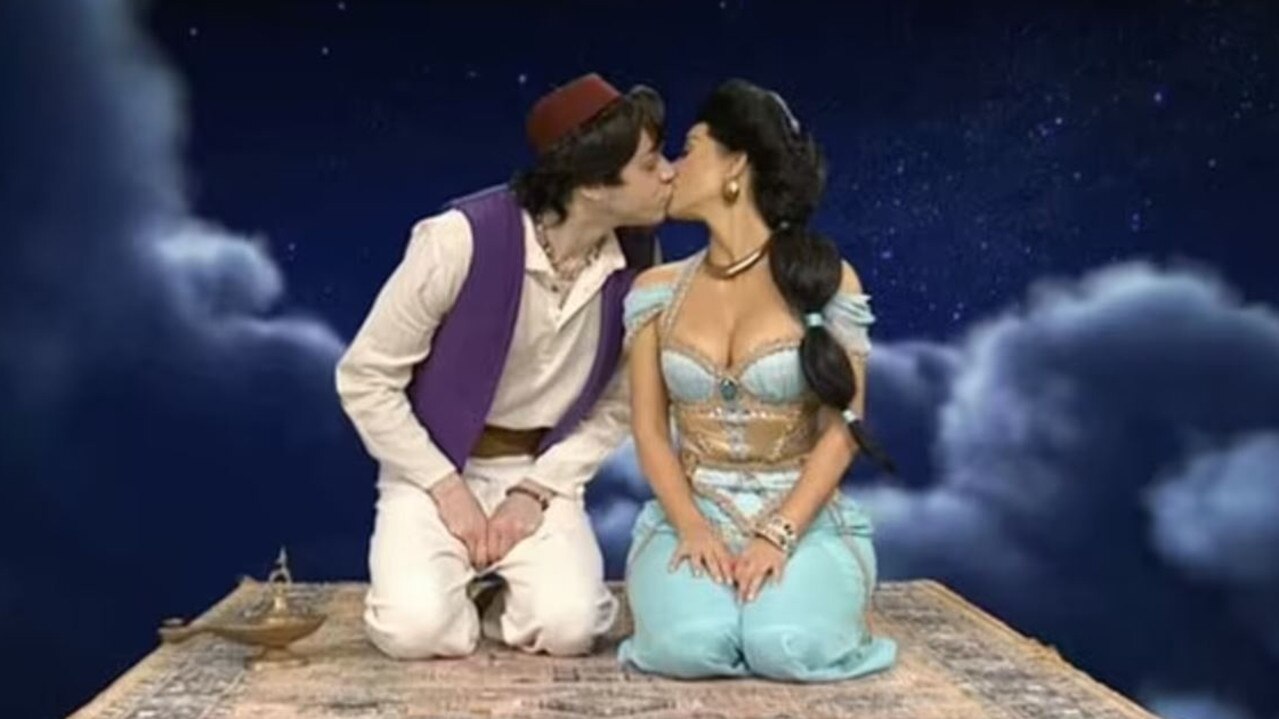 Davidson and Kim Kardashian famously had their first kiss during a skit on SNL before they started dating. Picture: NBC