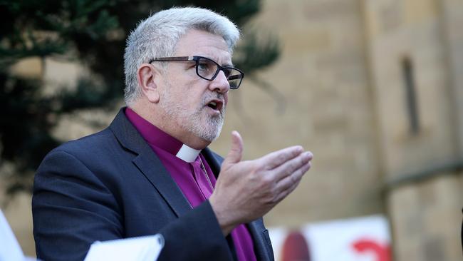 Anglican Bishop of Tasmania, the Right Reverend Richard Condie, releases a preliminary list of properties to be considered for sale as part of the church’s plan to fund compensation payouts for victims of sexual abuse. Picture: LUKE BOWDEN