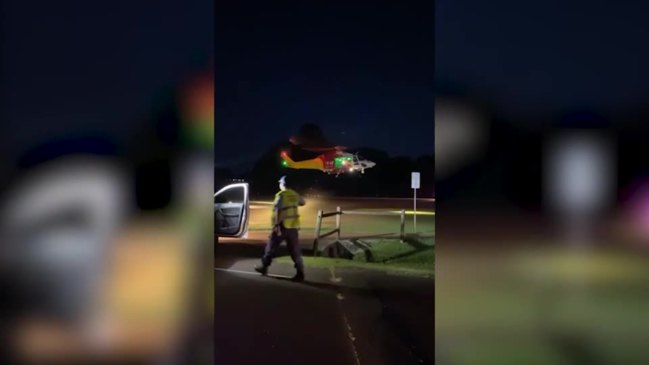 Rescue helicopter lands to pick up burn victim