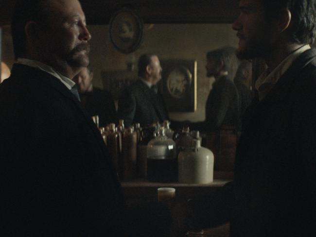 The scene from the ad depicts when Anheuser-Busch co-founder Adolphus Busch, right, after travelling by boat from Germany, met fellow immigrant Eberhard Anheuser. Picture: Budweiser/AP