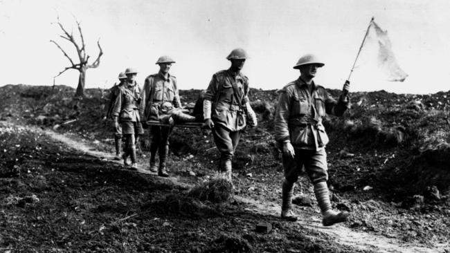 Stretcher bearers return from battle in Pozieres, 1916. Picture: Supplied