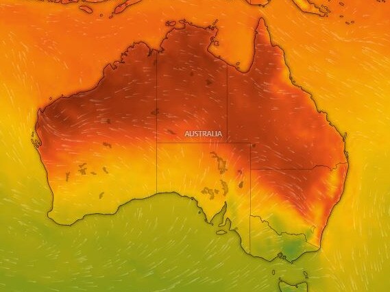 Extreme weather is set to hit millions of Australia, as extreme bushfire risk is coupled with strong winds and severe thunderstorms. Picture: Windy