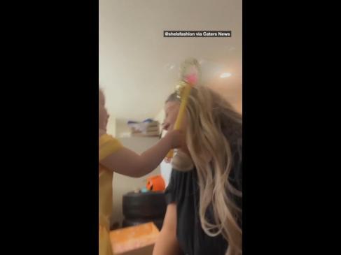 Hilarious moment toddler sees red while playing with mum