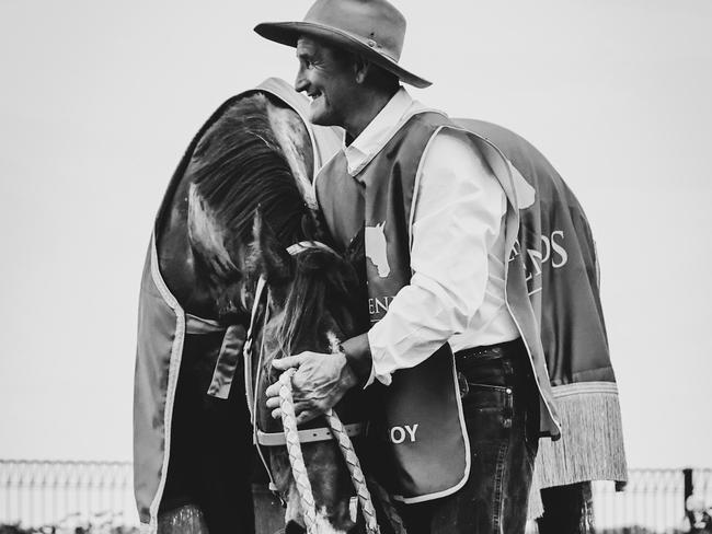 Trainer Bevan 'Billy" Johnson and the Fab's Cowboy crew on the bush champion's last race day. Picture: Roxy Weston RLR Photography.