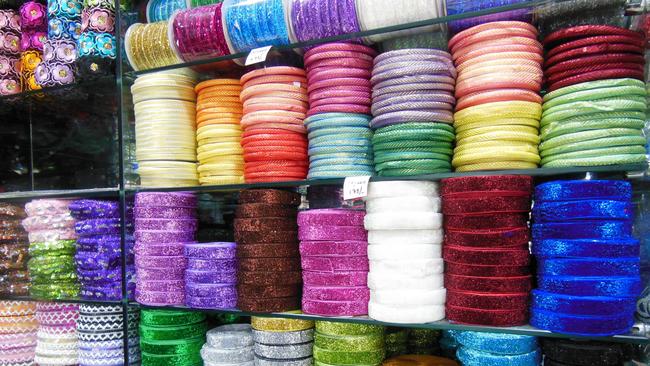 Ribbons in bazaar, Colombo, Sri Lanka Photo: Susan Kurosawa.