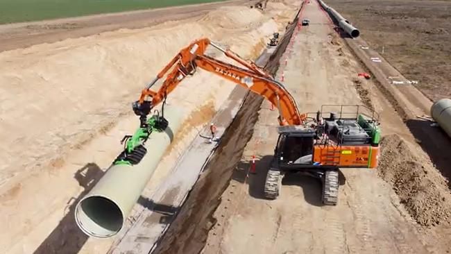 Pipes are being laid for the 28km second stage of the Haughton Pipeline project. Picture: Supplied.