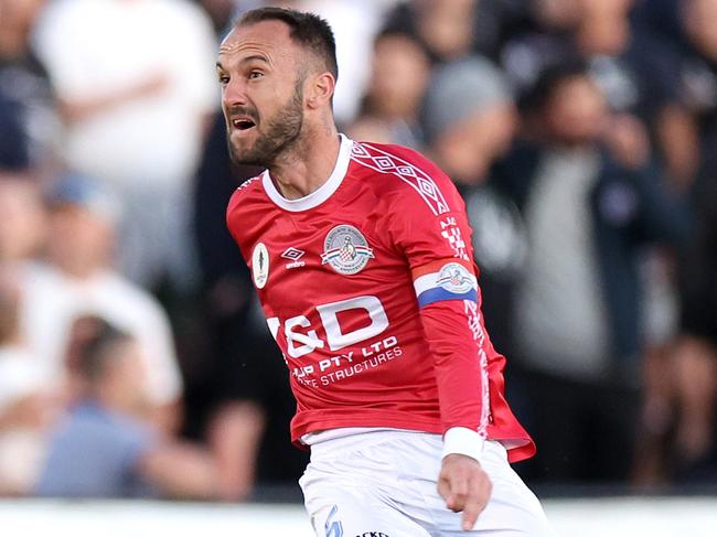 MELBOURNE, AUSTRALIA - SEPTEMBER 24: Ivan Franjic of the Knights in action during the Australia Cup 2023 Semi Final match between Melbourne Knights and Brisbane Roar at Knights Stadium, on September 24, 2023 in Melbourne, Australia. (Photo by Jonathan DiMaggio/Getty Images)